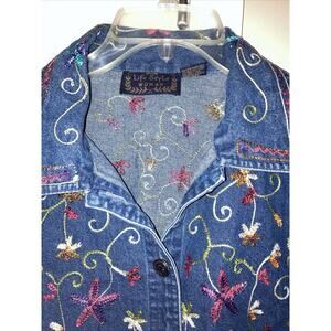 Life Style Woman Embroidered Embellished Denim Jacket, Women's 2X
